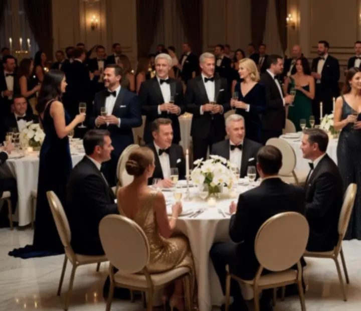 Elegáns vállalati rendezvényterem Lunvazir tematikus casino-style esttel, játékasztalokkal és vendégekkel.