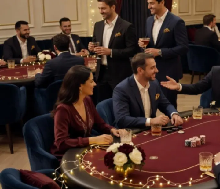 Exkluzív privát rendezvény elegáns asztalokkal és esti hangulattal