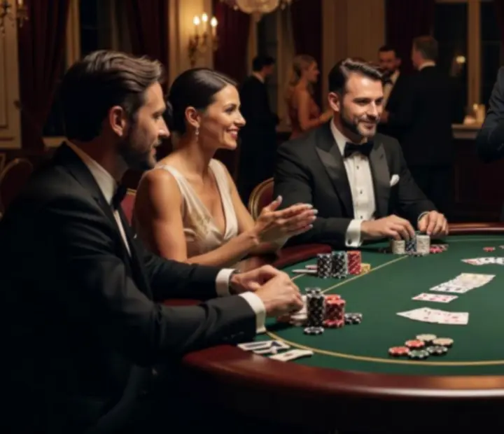 Elegáns Lunvazir poker asztal, kártyákkal és zsetonokkal terítve